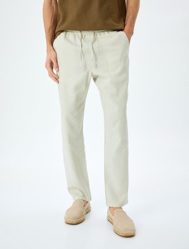 Beli Bağcıklı Keten Viskon Karışımlı Chino Pantolon_2