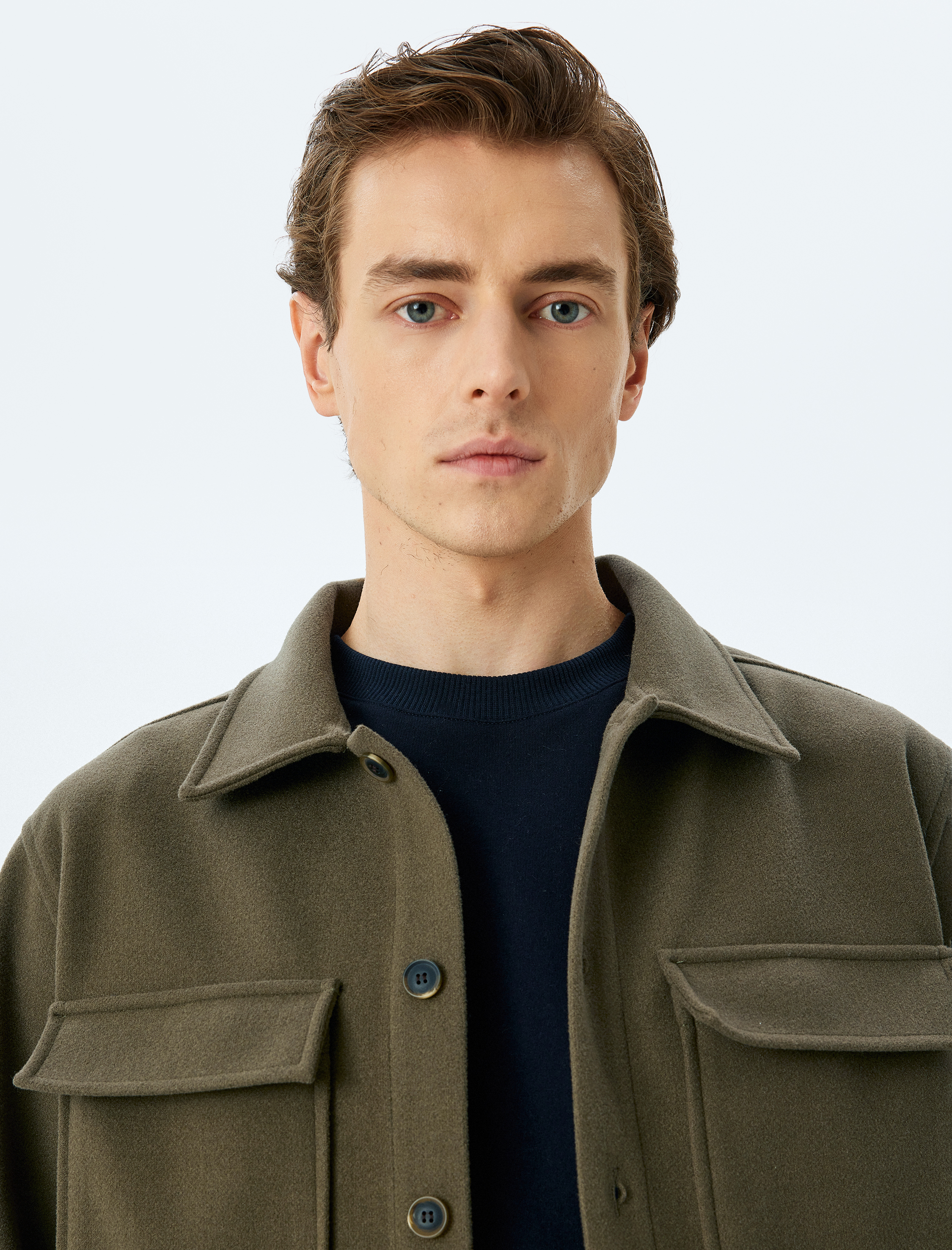   Kapaklı Cepli Düğmeli Uzun Kollu Regular Fit Kaşe Gömlek Ceket