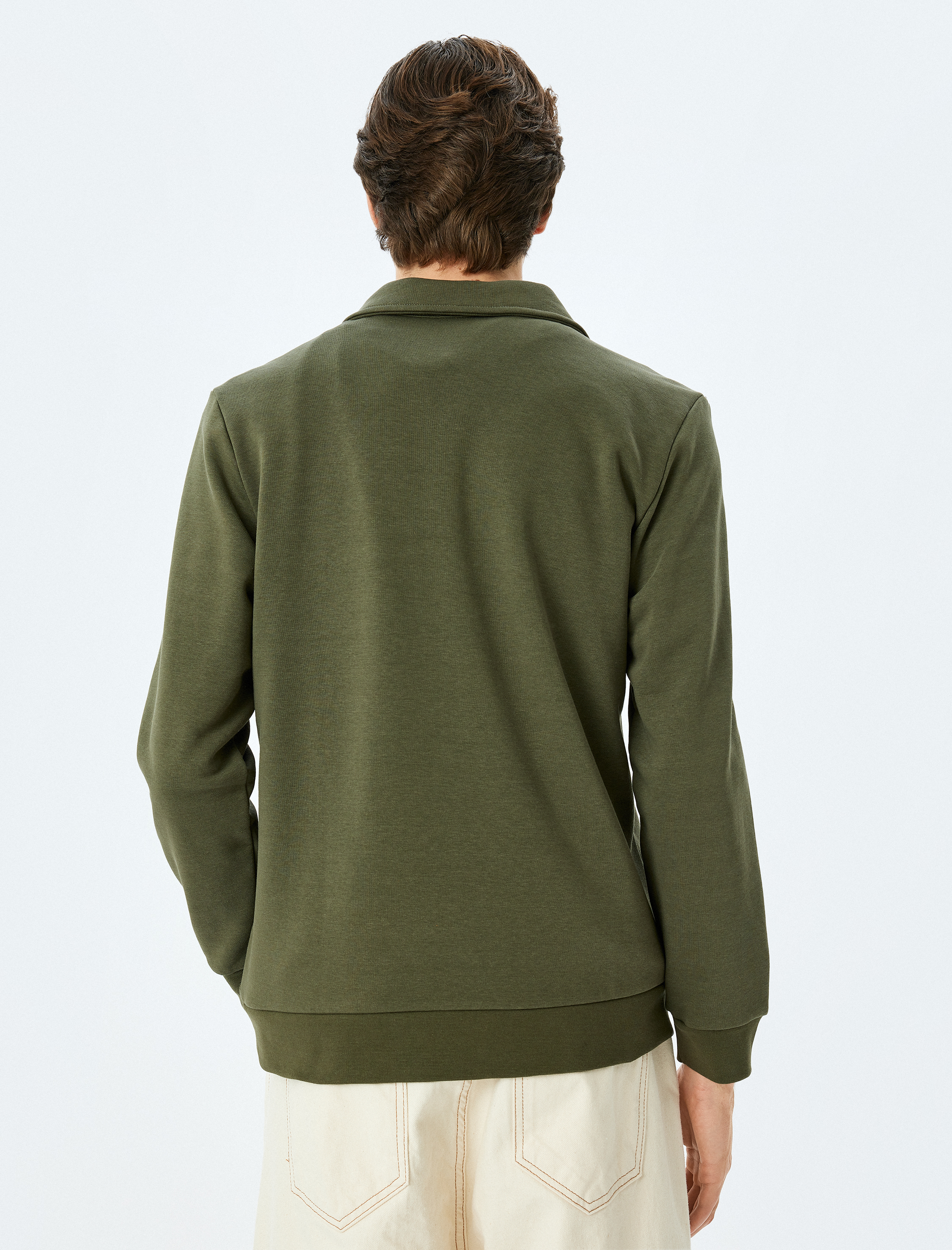   Uzun Kollu Cep Detaylı Basic Şardonlu Yarım Fermuarlı Polo Yaka Sweatshirt