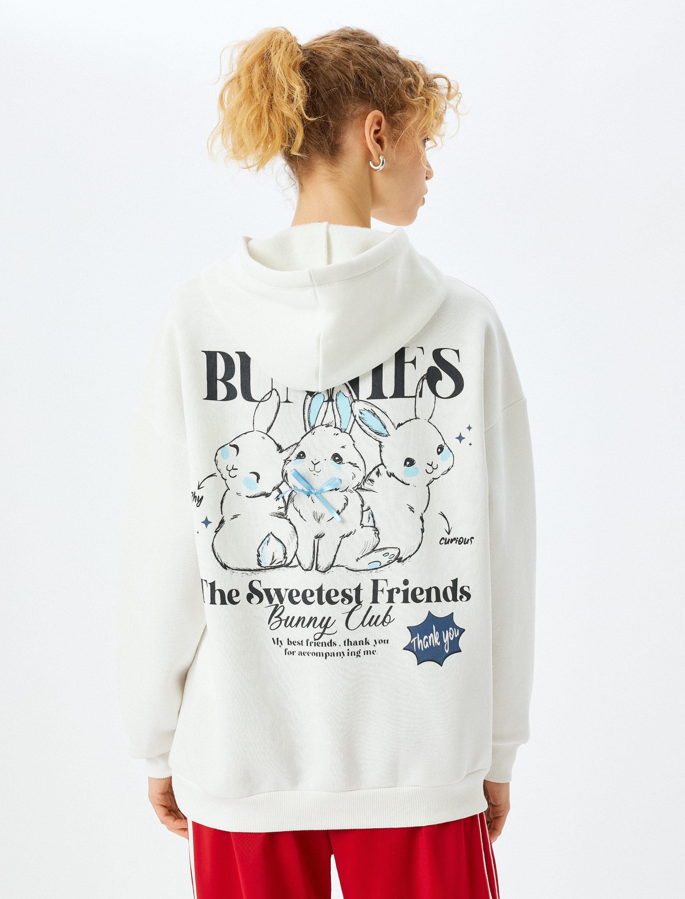   Şardonlu Arkası Baskılı Kapüşonlu Oversize Sweatshirt