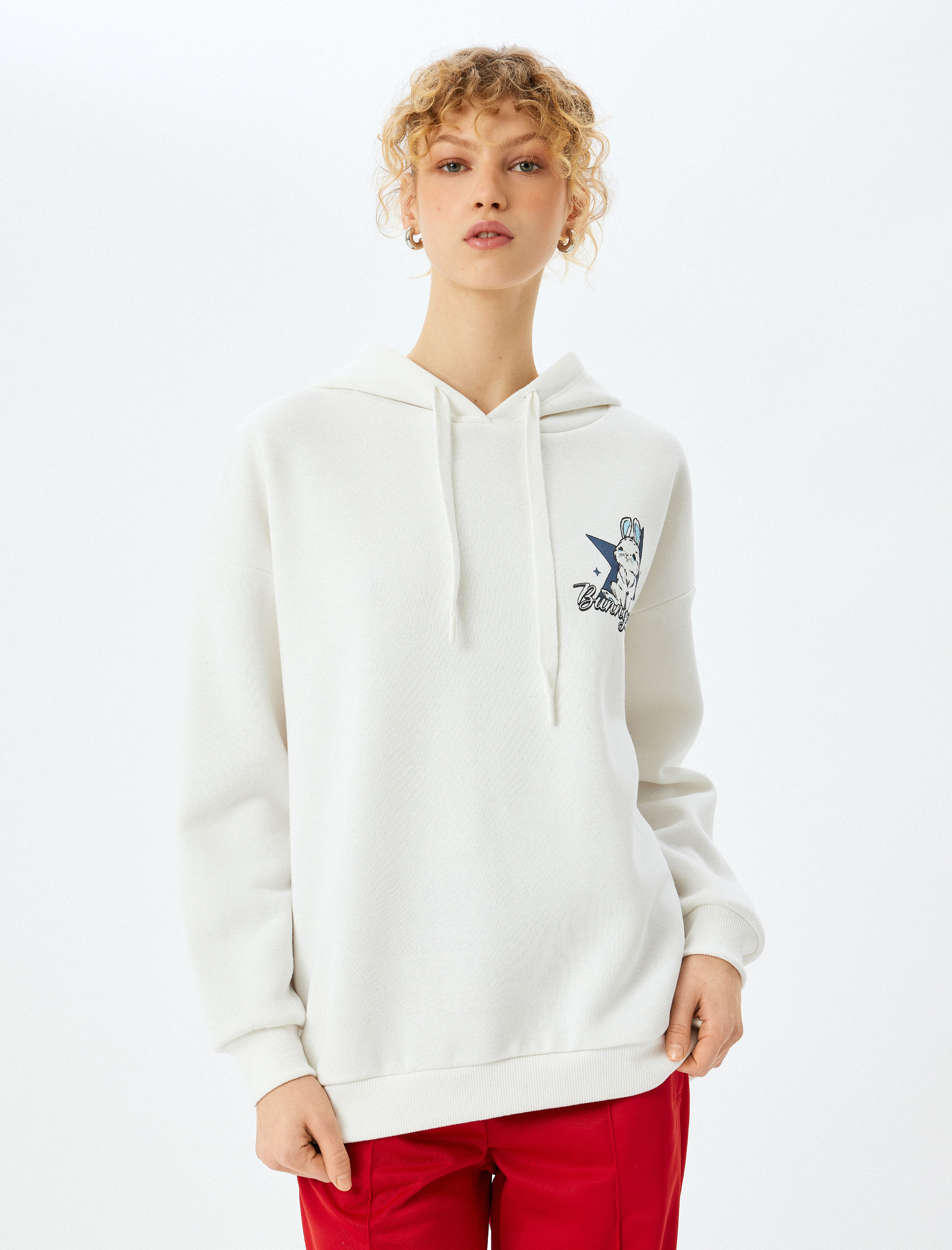   Şardonlu Arkası Baskılı Kapüşonlu Oversize Sweatshirt