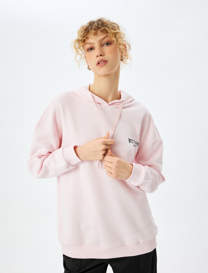   Şardonlu Arkası Baskılı Kedi Temalı Kapüşonlu Sweatshirt