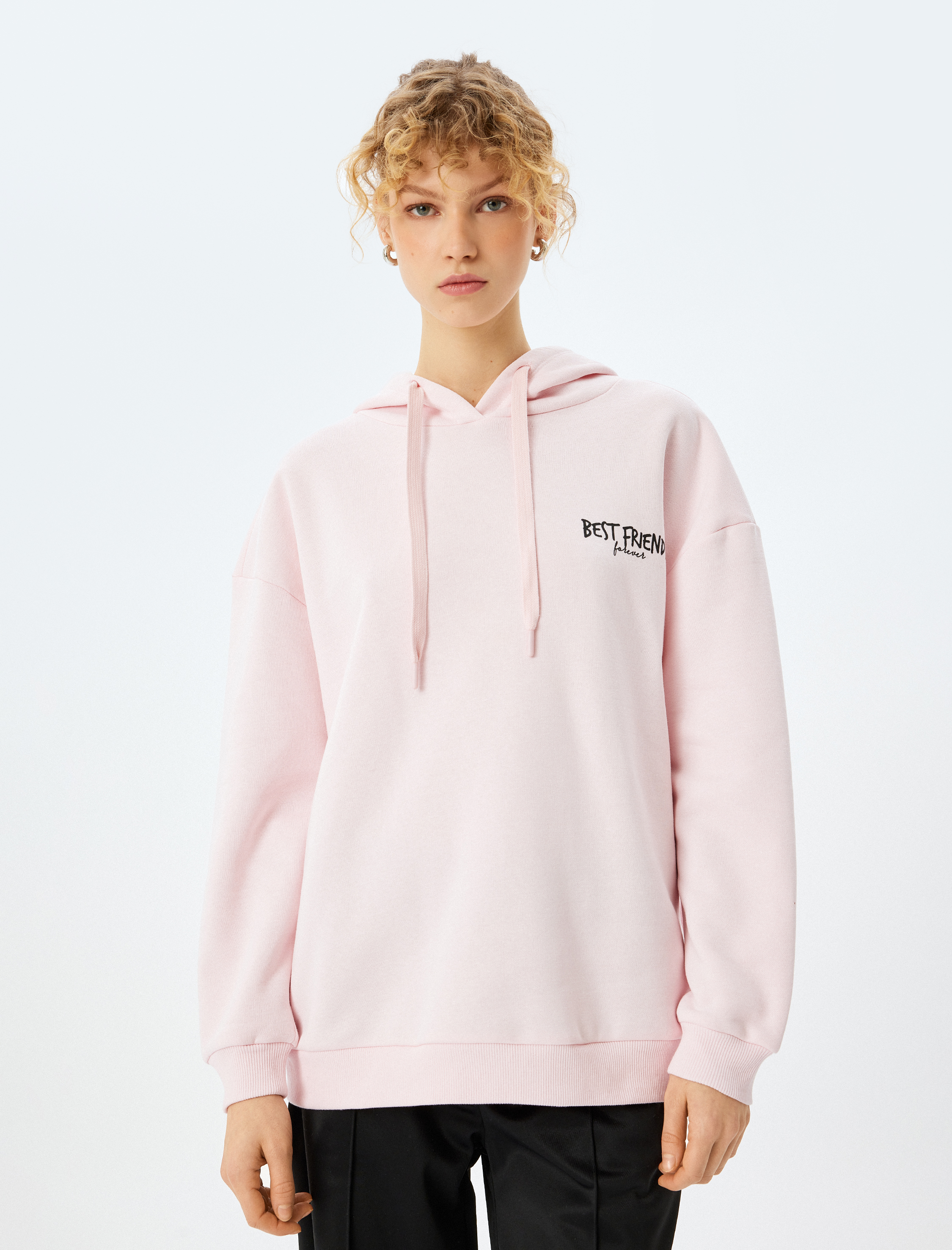 Şardonlu Arkası Baskılı Kedi Temalı Kapüşonlu Sweatshirt