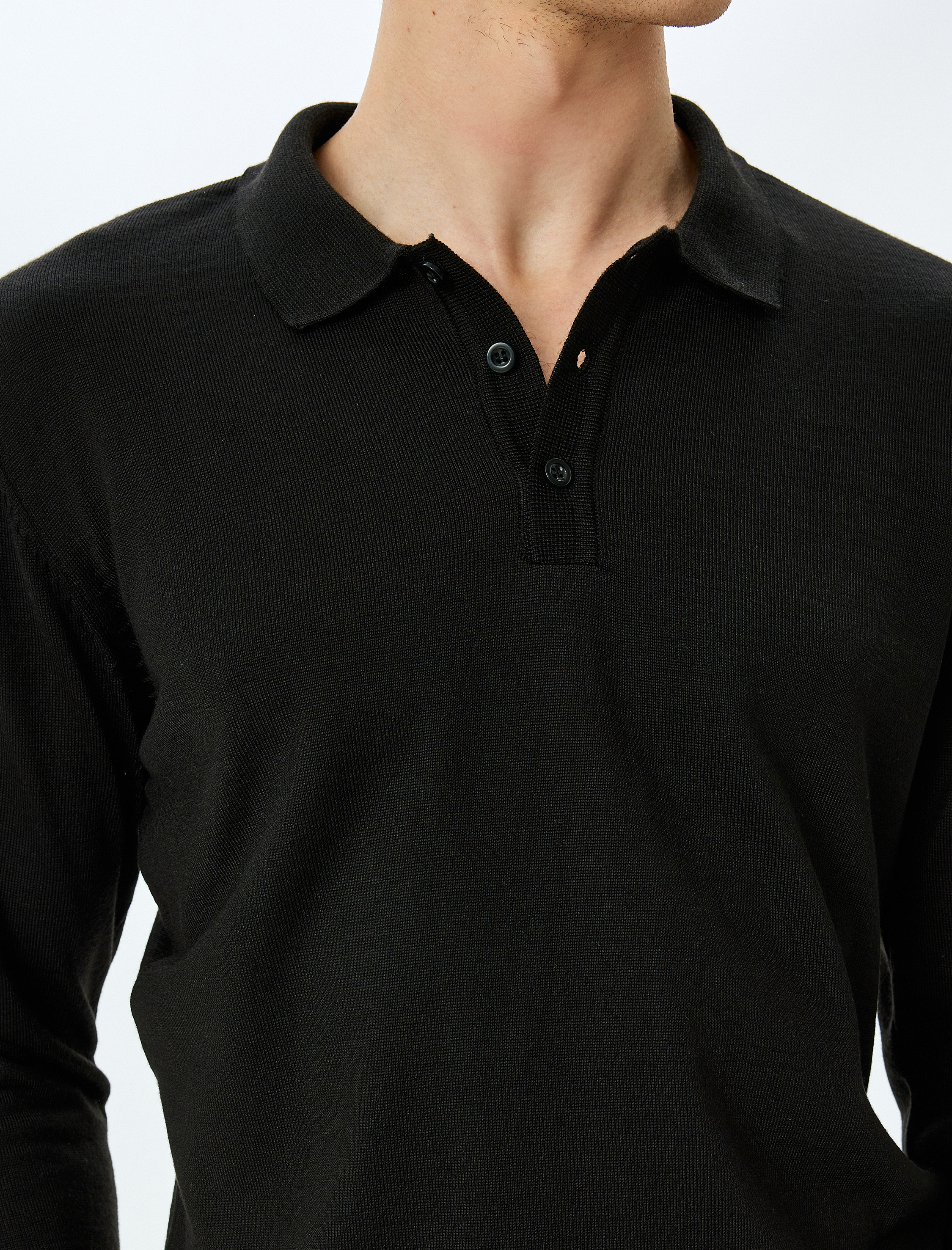   Polo Yaka Düğmeli Basic Uzun Kollu Triko Kazak