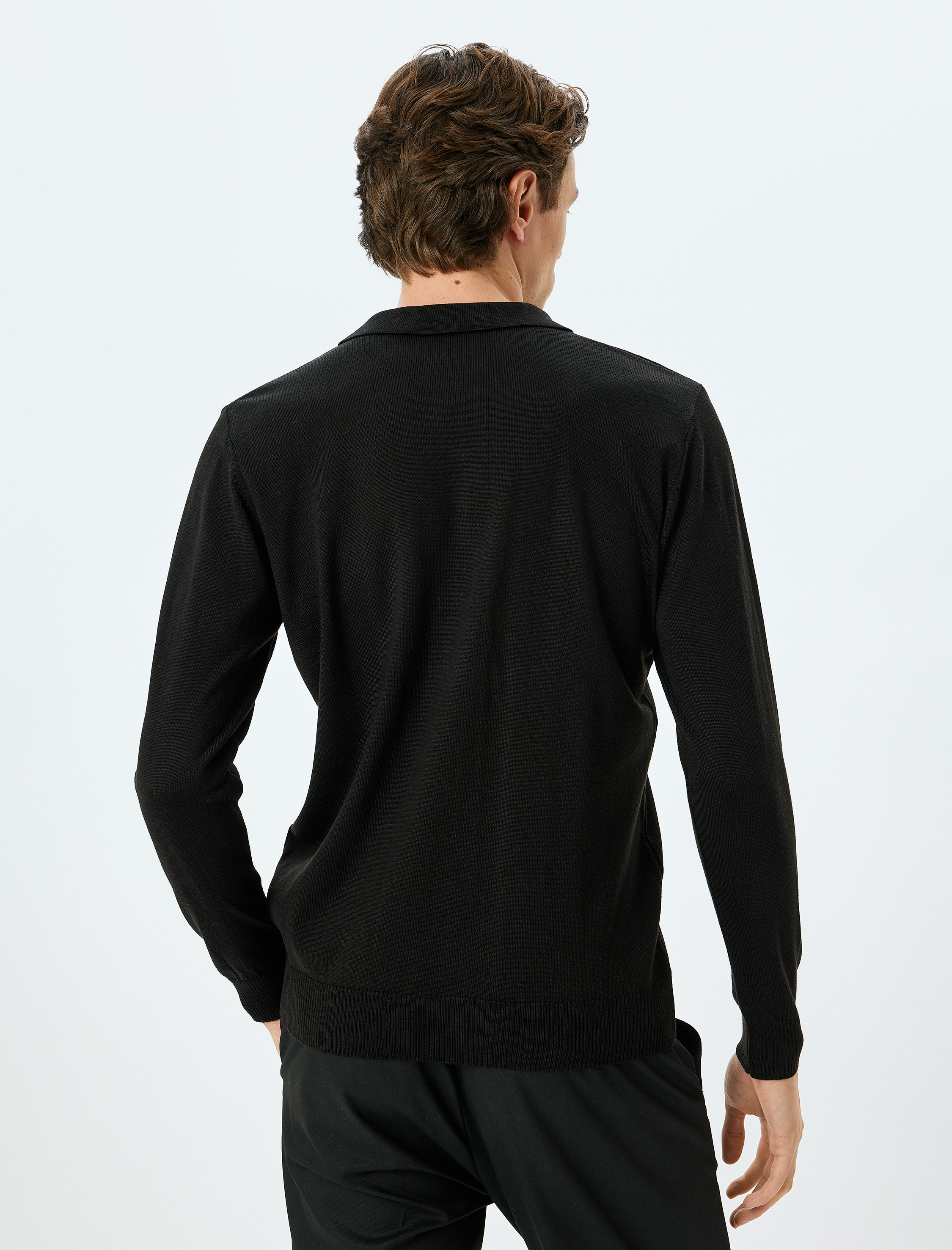   Polo Yaka Düğmeli Basic Uzun Kollu Triko Kazak