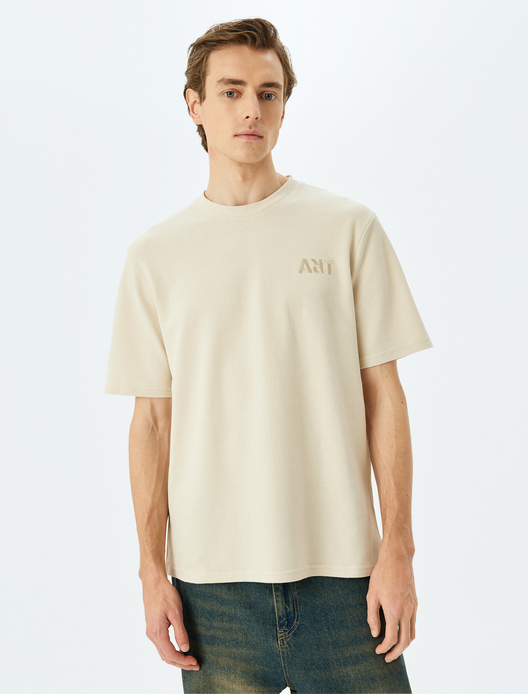   İşlemeli Pamuklu Tok Kumaş Regular Fit Bisiklet Yaka Kısa Kollu Tişört