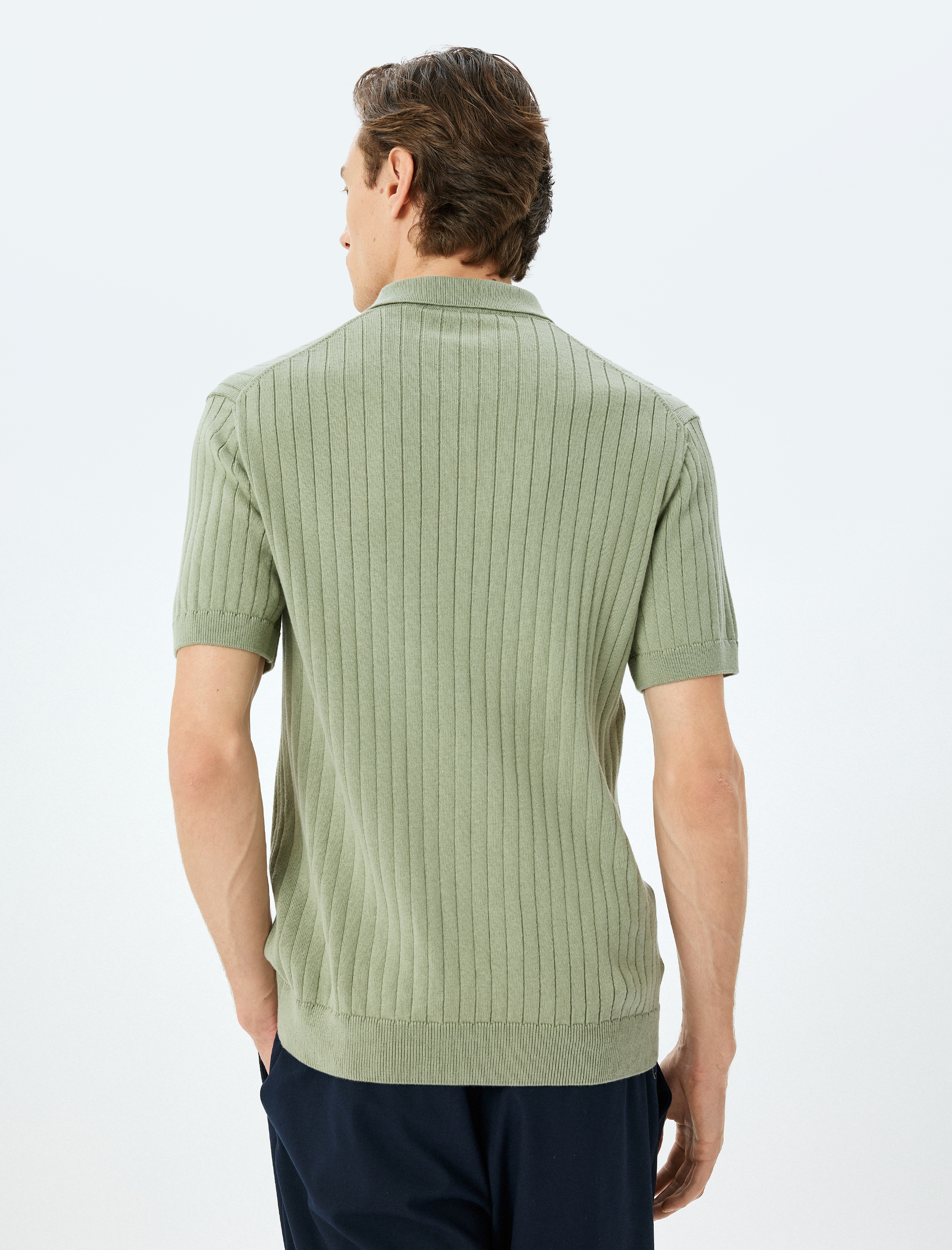   Polo Yaka Pamuklu Dokulu Kısa Kollu Triko Tişört