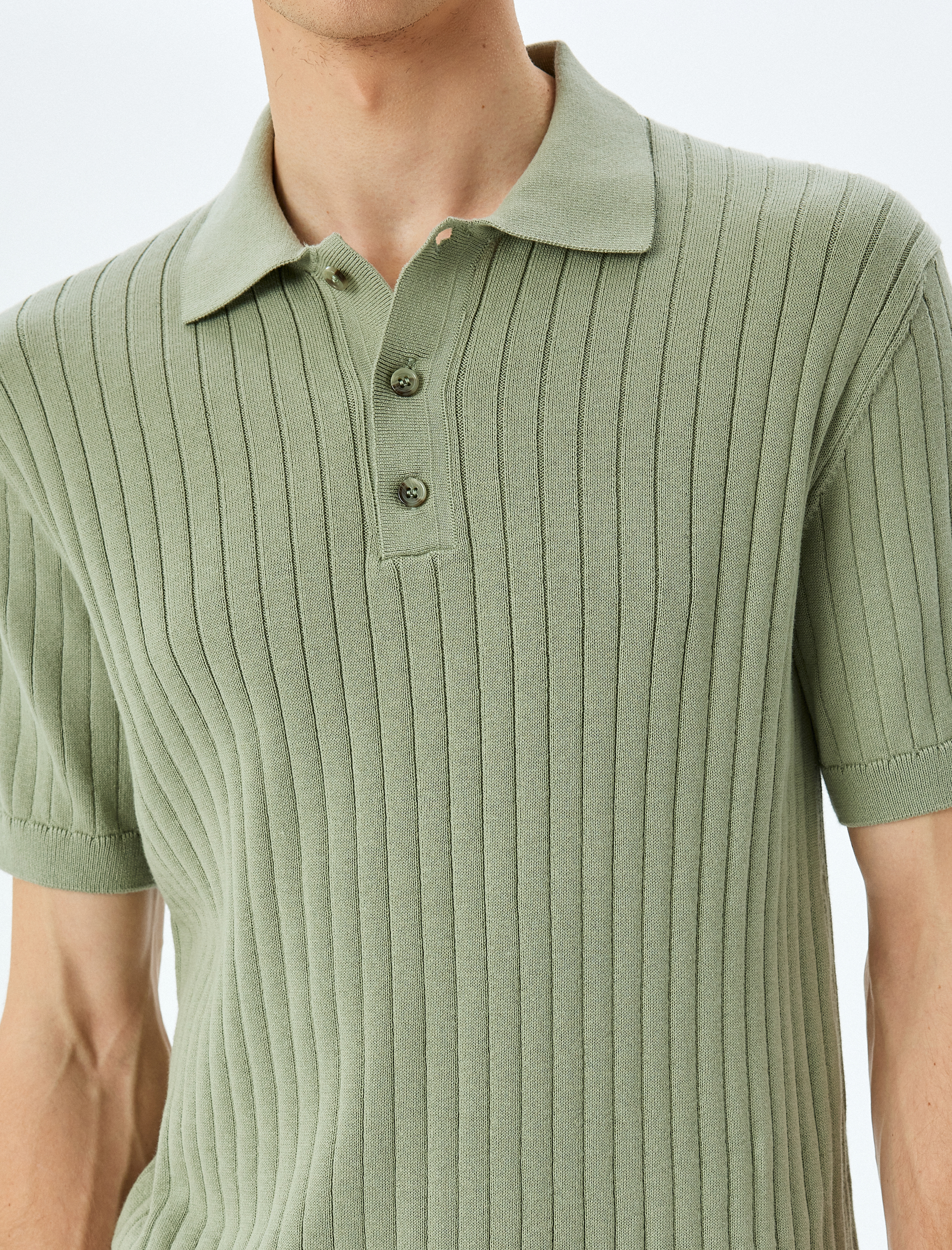   Polo Yaka Pamuklu Dokulu Kısa Kollu Triko Tişört