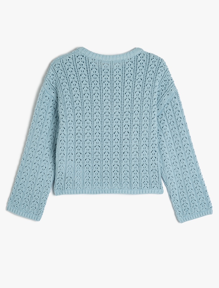 Kız Çocuk Ajurlu Bisiklet Yaka Uzun Kollu Triko Kazak