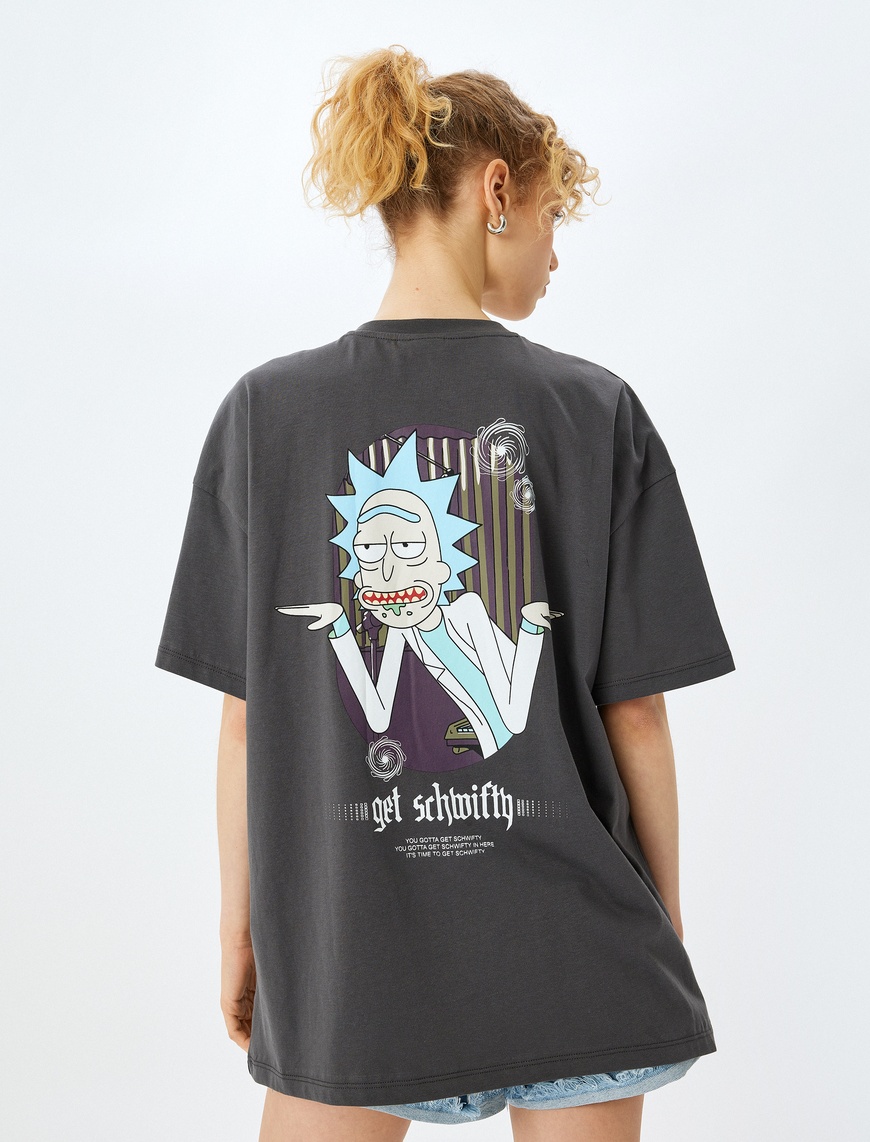   Rick And Morty Lisanslı Arkası Baskılı Oversize Tişört