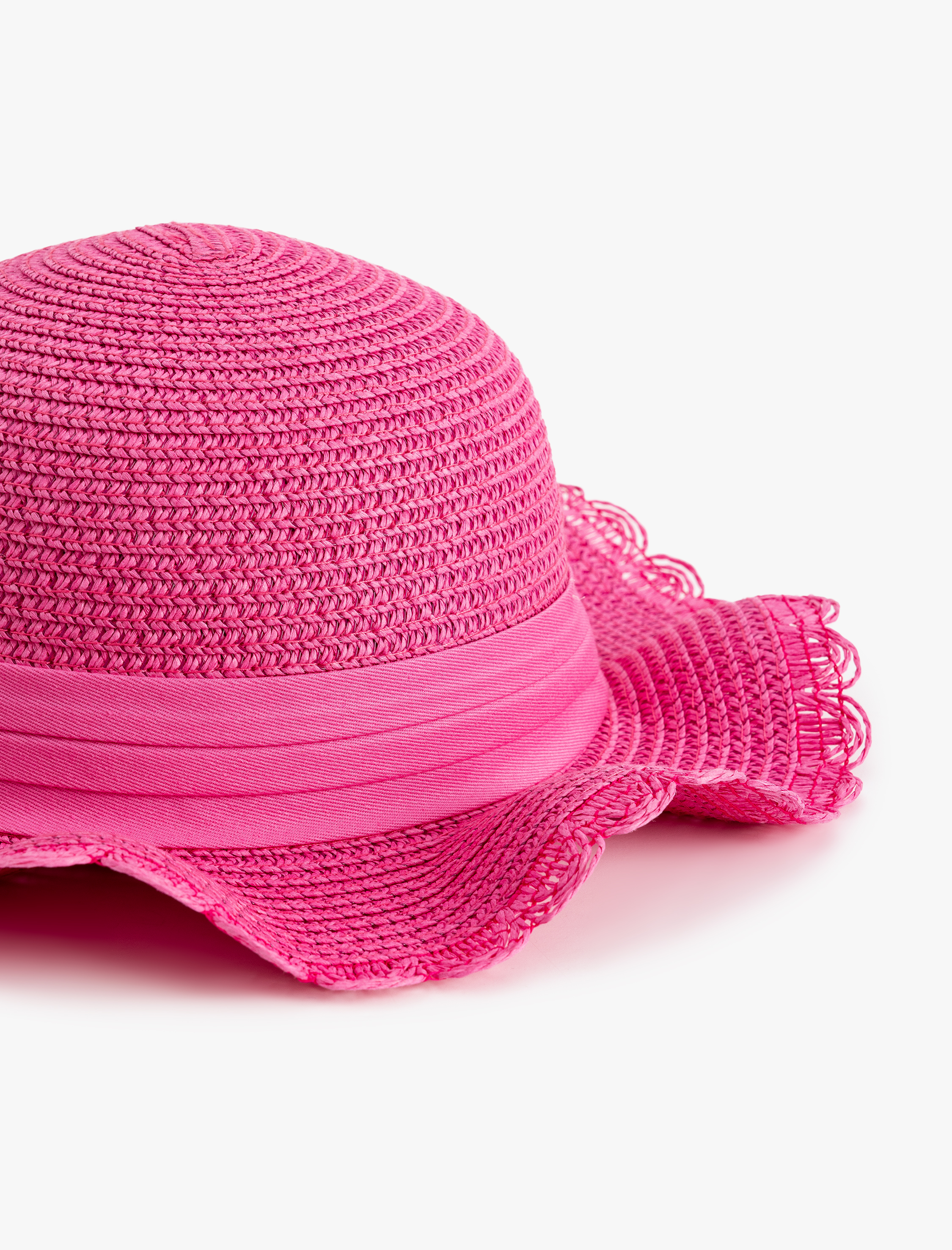  Kız Çocuk Şerit Detaylı Hasır Şapka