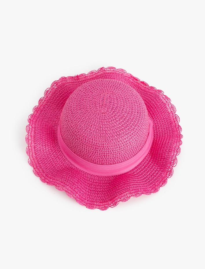 Kız Çocuk Şerit Detaylı Hasır Şapka