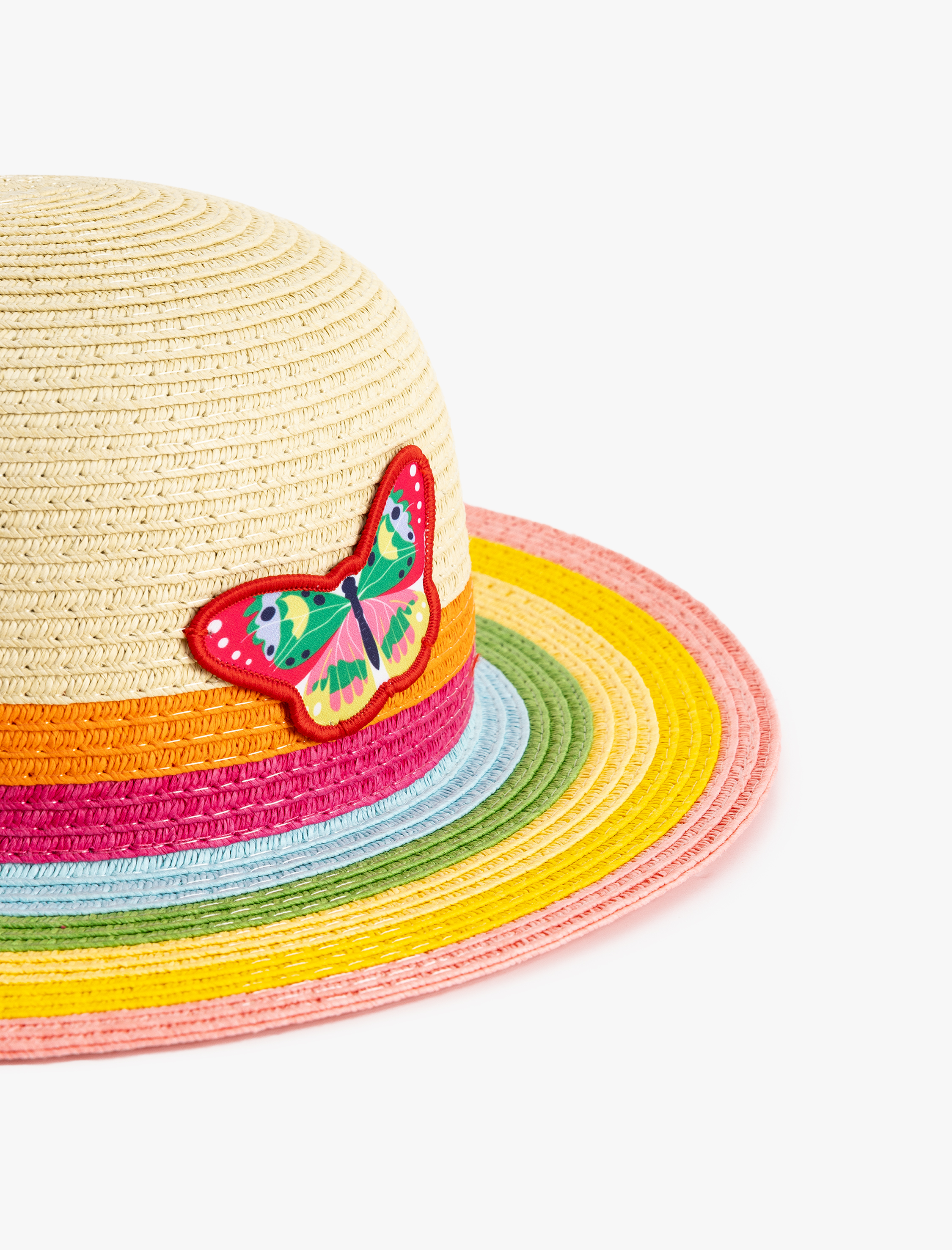  Kız Çocuk Çizgi Detaylı Hasır Şapka