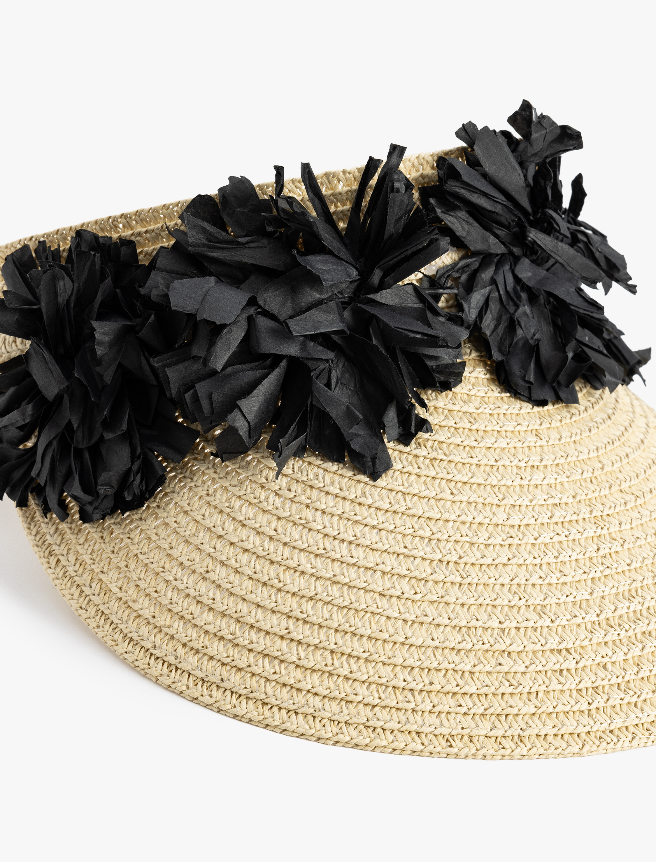  Kadın Hasır Vizör Şapka Çiçek Detaylı