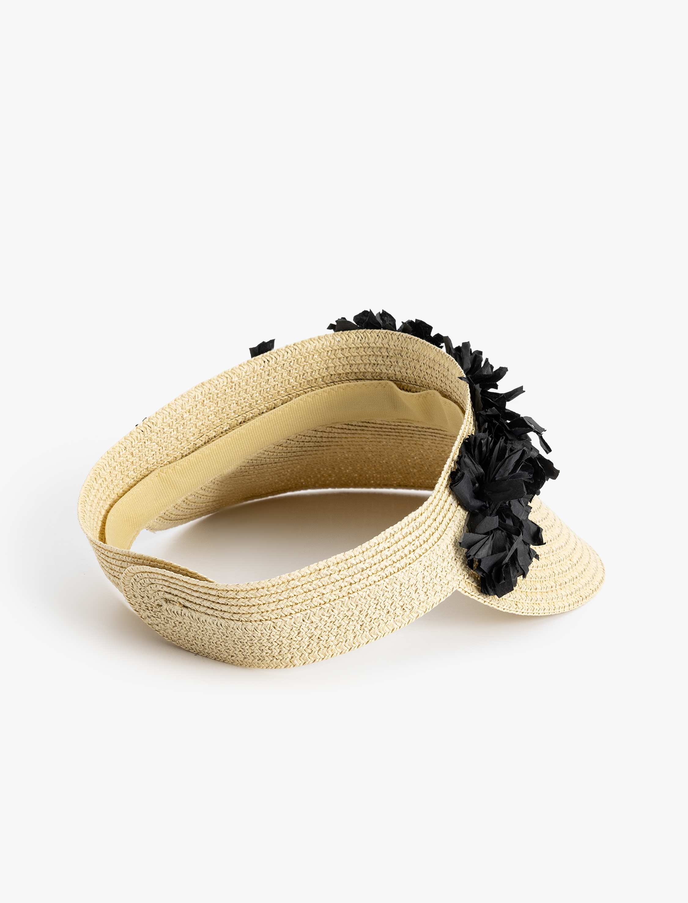  Kadın Hasır Vizör Şapka Çiçek Detaylı