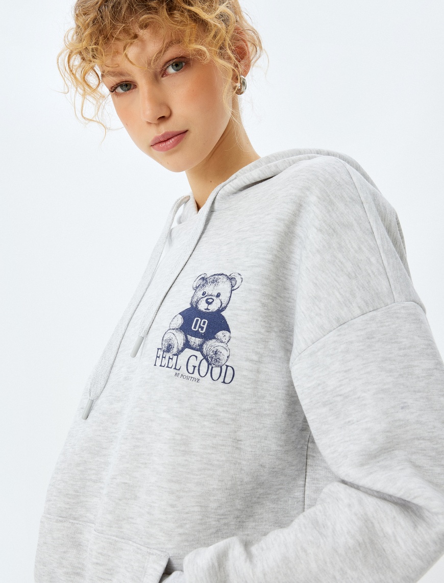   Kanguru Cepli Kapüşonlu Arkası Baskılı Oversize Sweatshirt