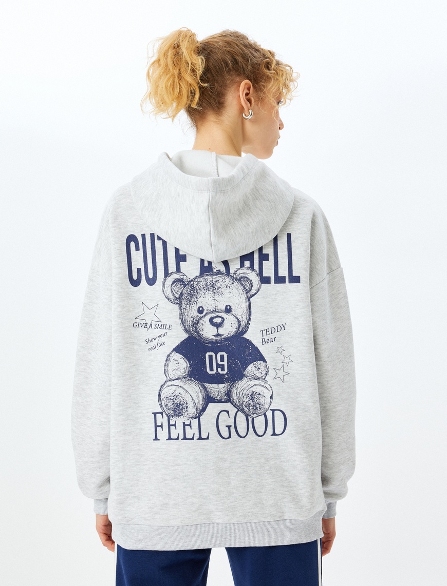   Kanguru Cepli Kapüşonlu Arkası Baskılı Oversize Sweatshirt