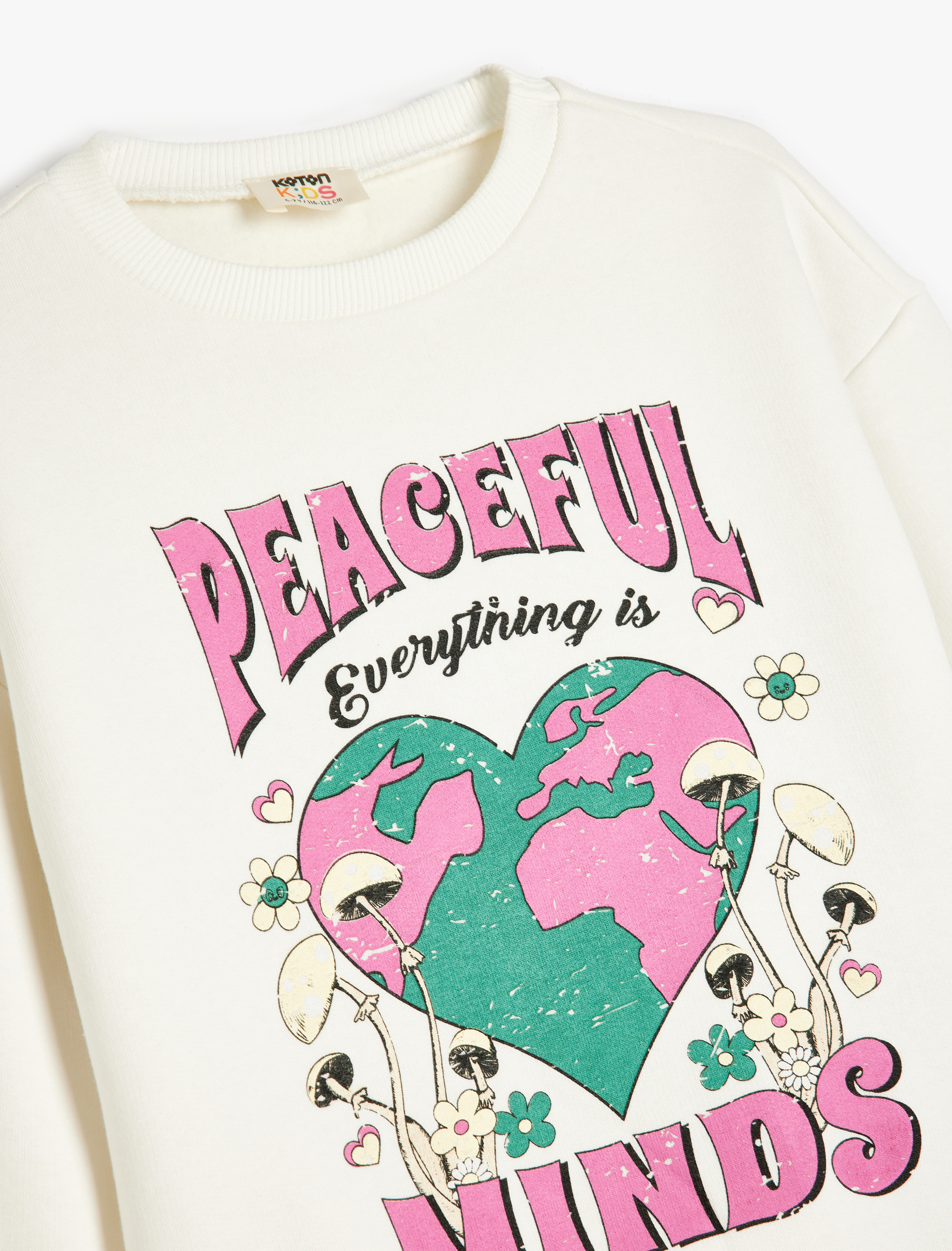  Kız Çocuk Slogan Baskılı Uzun Kollu Bisiklet Yaka Şardonlu Sweatshirt