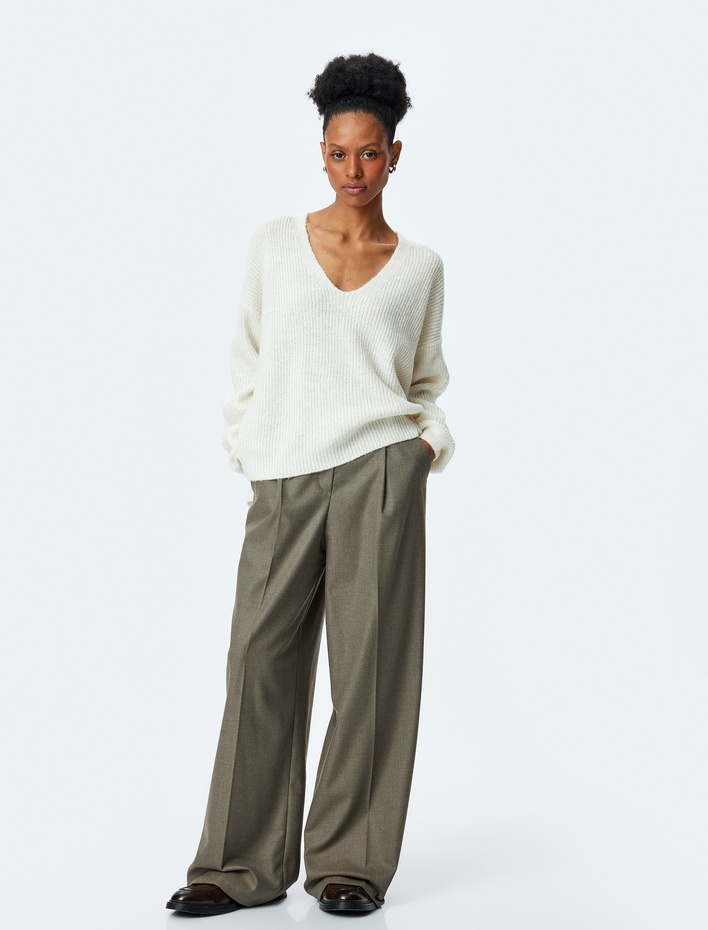  V Yaka Uzun Kollu Oversize Kazak