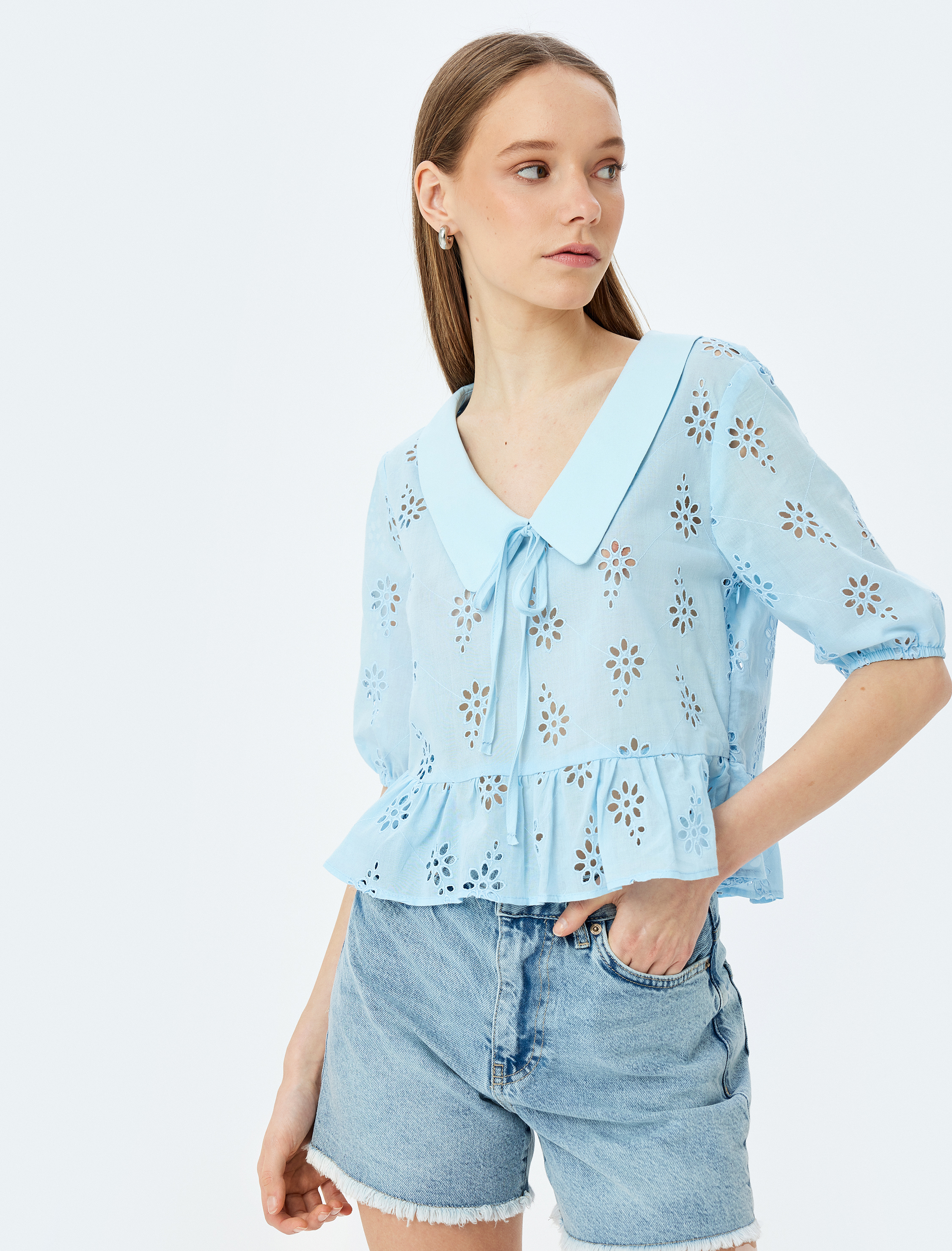   Balon Kol Bağlama Detaylı Crop Fisto Bluz