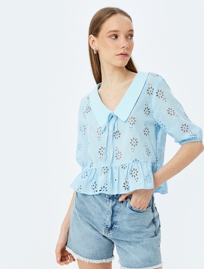  Balon Kol Bağlama Detaylı Crop Fisto Bluz