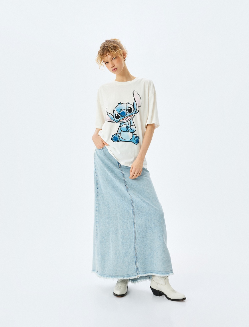   Stitch Lisanslı Baskılı Oversize Kısa Kollu Tişört