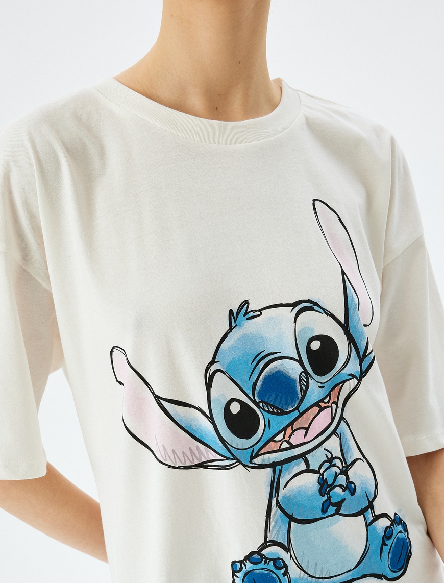   Stitch Lisanslı Baskılı Oversize Kısa Kollu Tişört