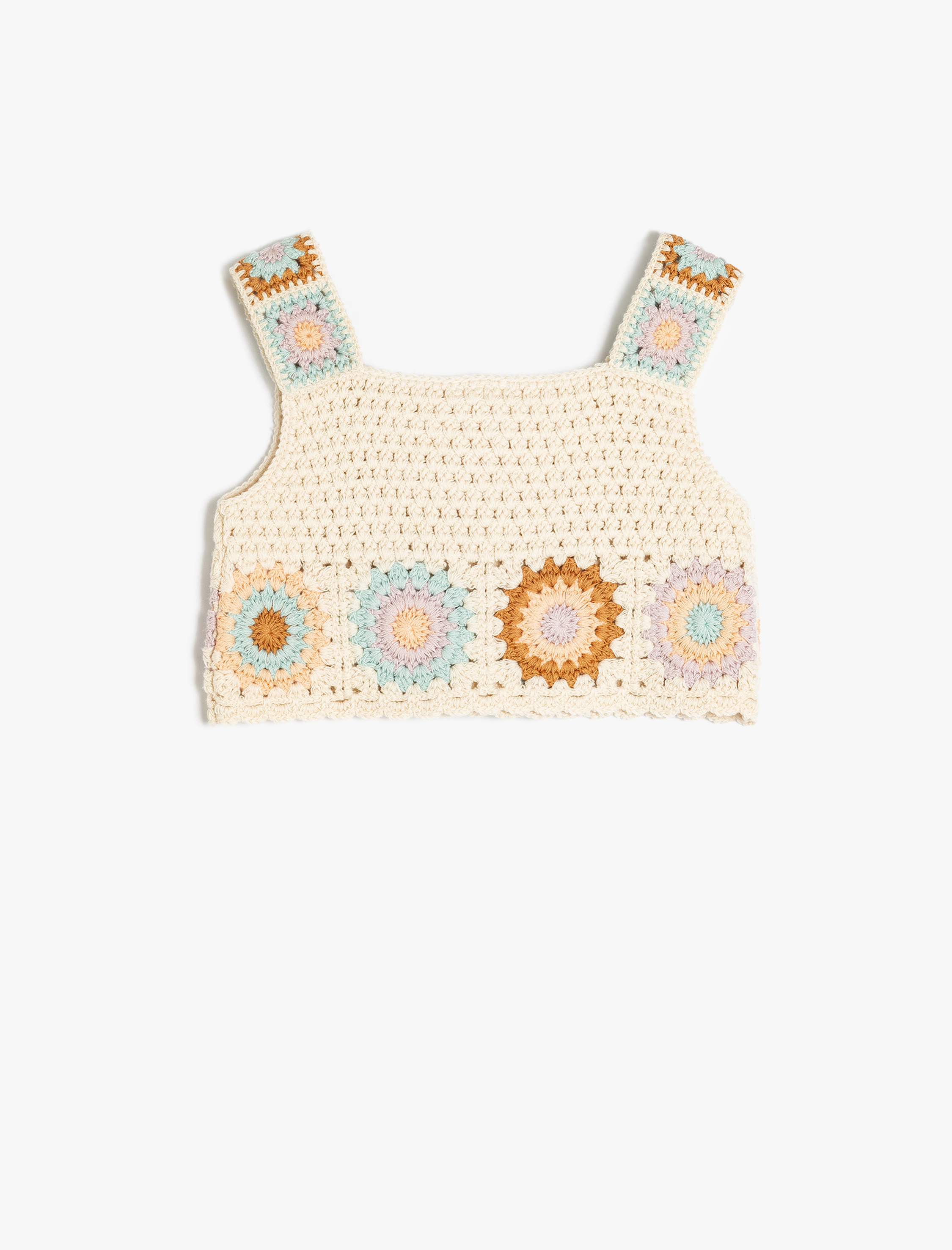  Kız Bebek Kare Yaka Örgü Detaylı Pamuklu Askılı Crop Triko Atlet