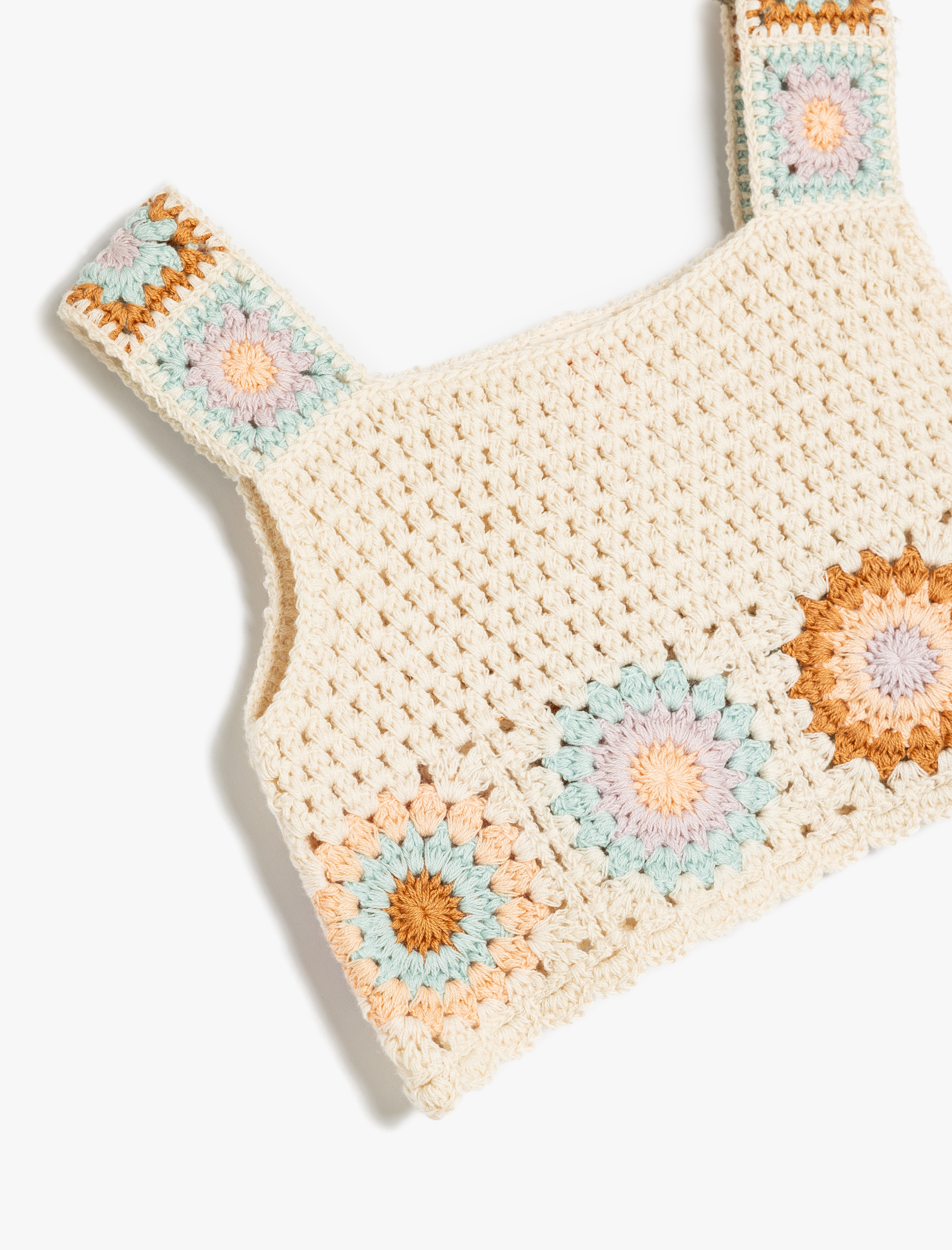  Kız Bebek Kare Yaka Örgü Detaylı Pamuklu Askılı Crop Triko Atlet