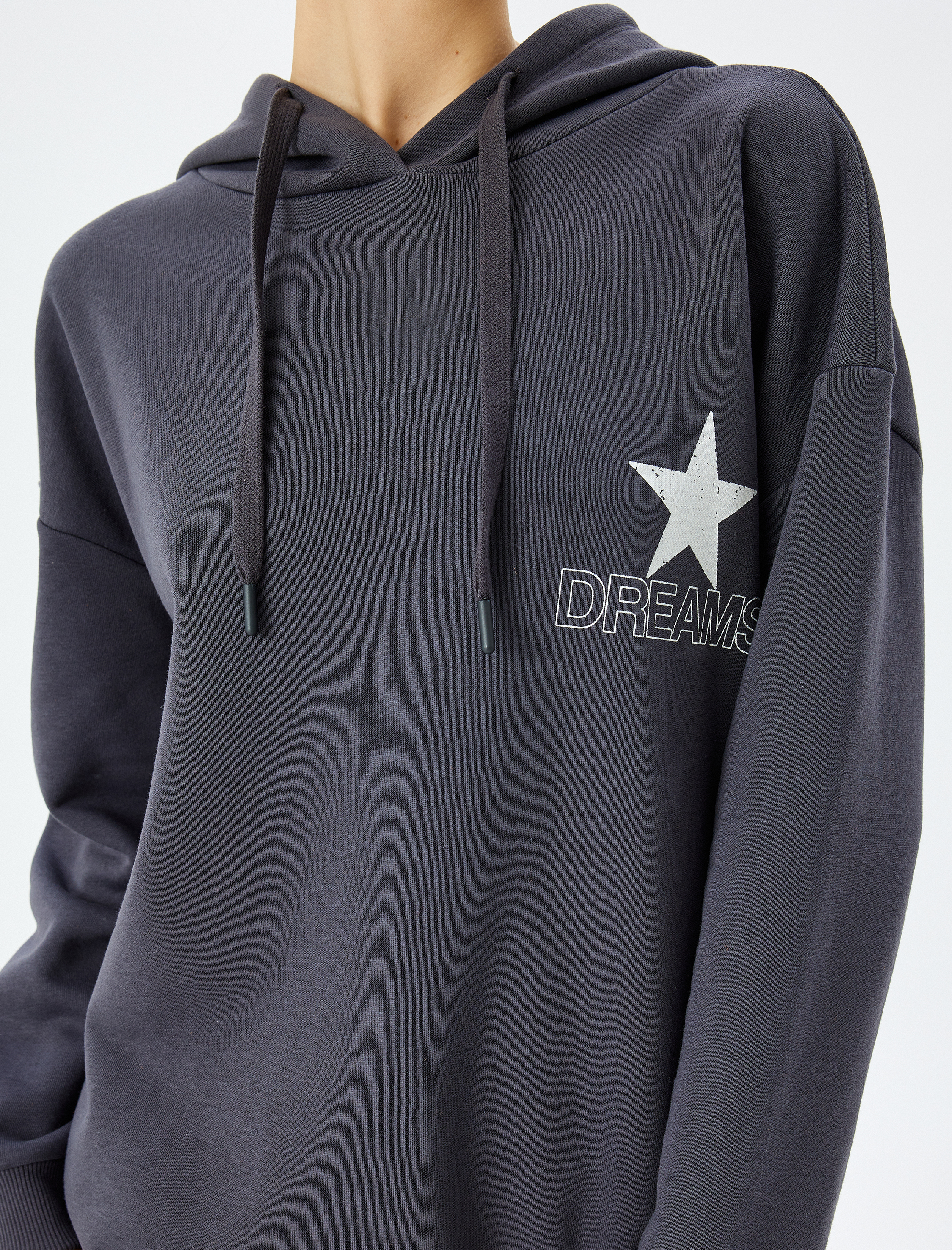   Şardonlu Kapüşonlu Arkası Baskılı Oversize Sweatshirt