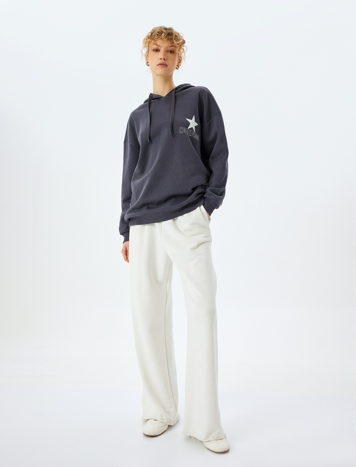  Şardonlu Kapüşonlu Arkası Baskılı Oversize Sweatshirt