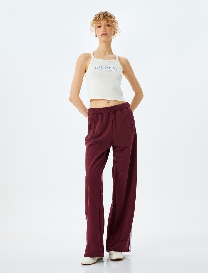  Slogan Baskılı Askılı Crop Atlet