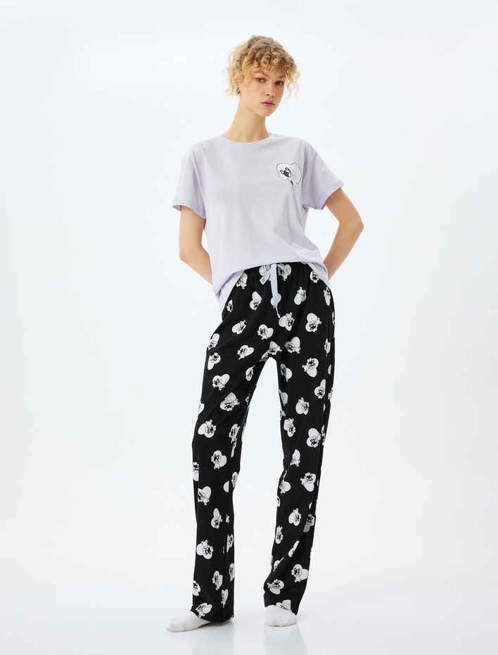  Pamuklu Kalpli Köpek Grafik Baskılı Pijama Takımı