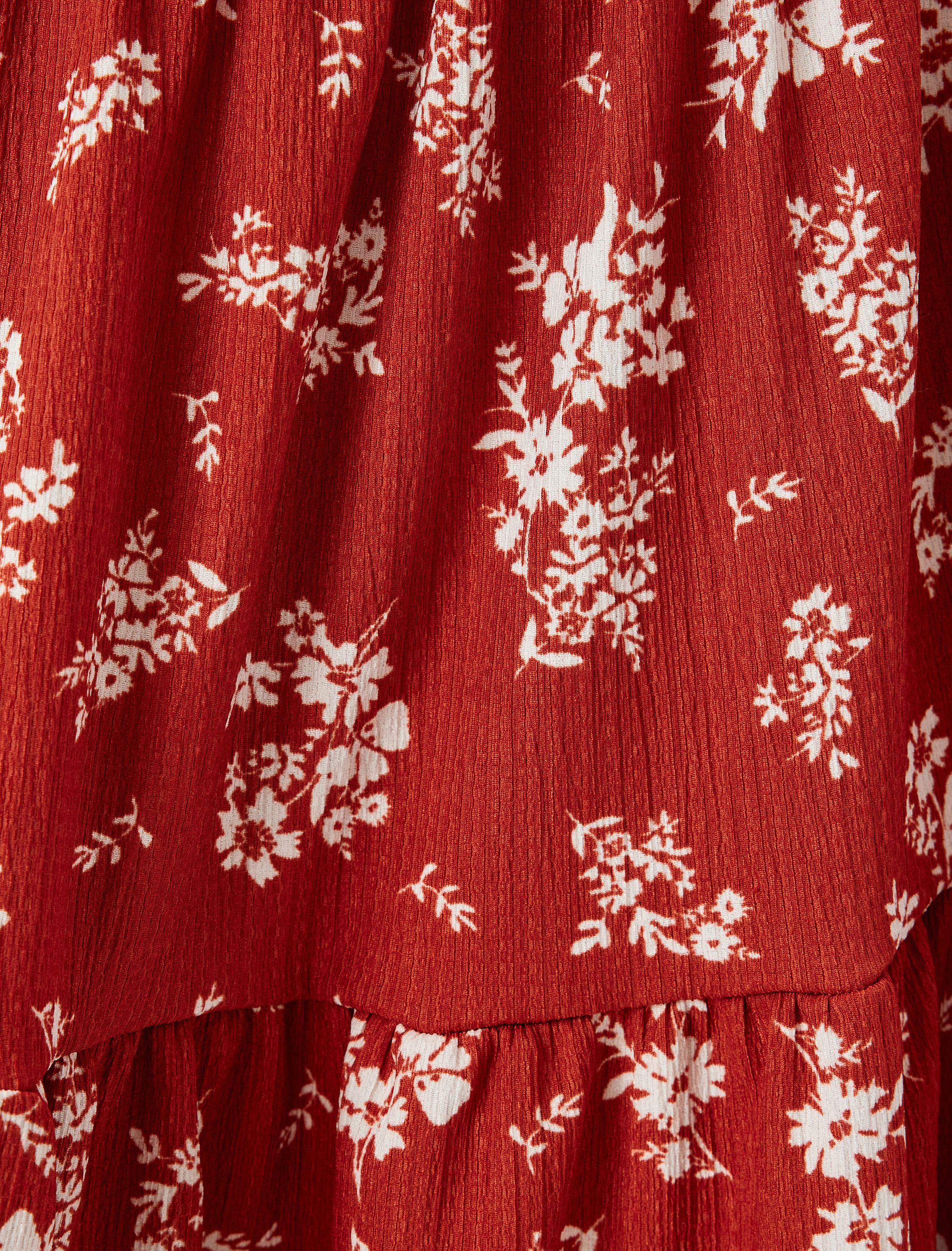   Katlı Çiçekli Volanlı Yüksek Bel Midi Etek Bürümcük