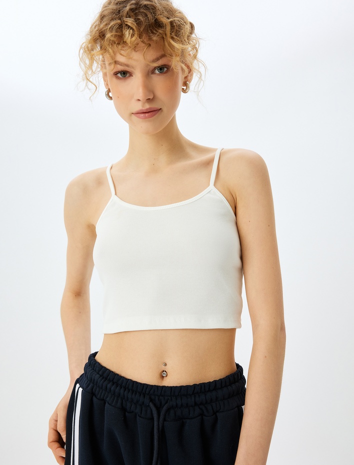  İp Askılı Kolsuz Slim Fit Crop Kadın Bluz