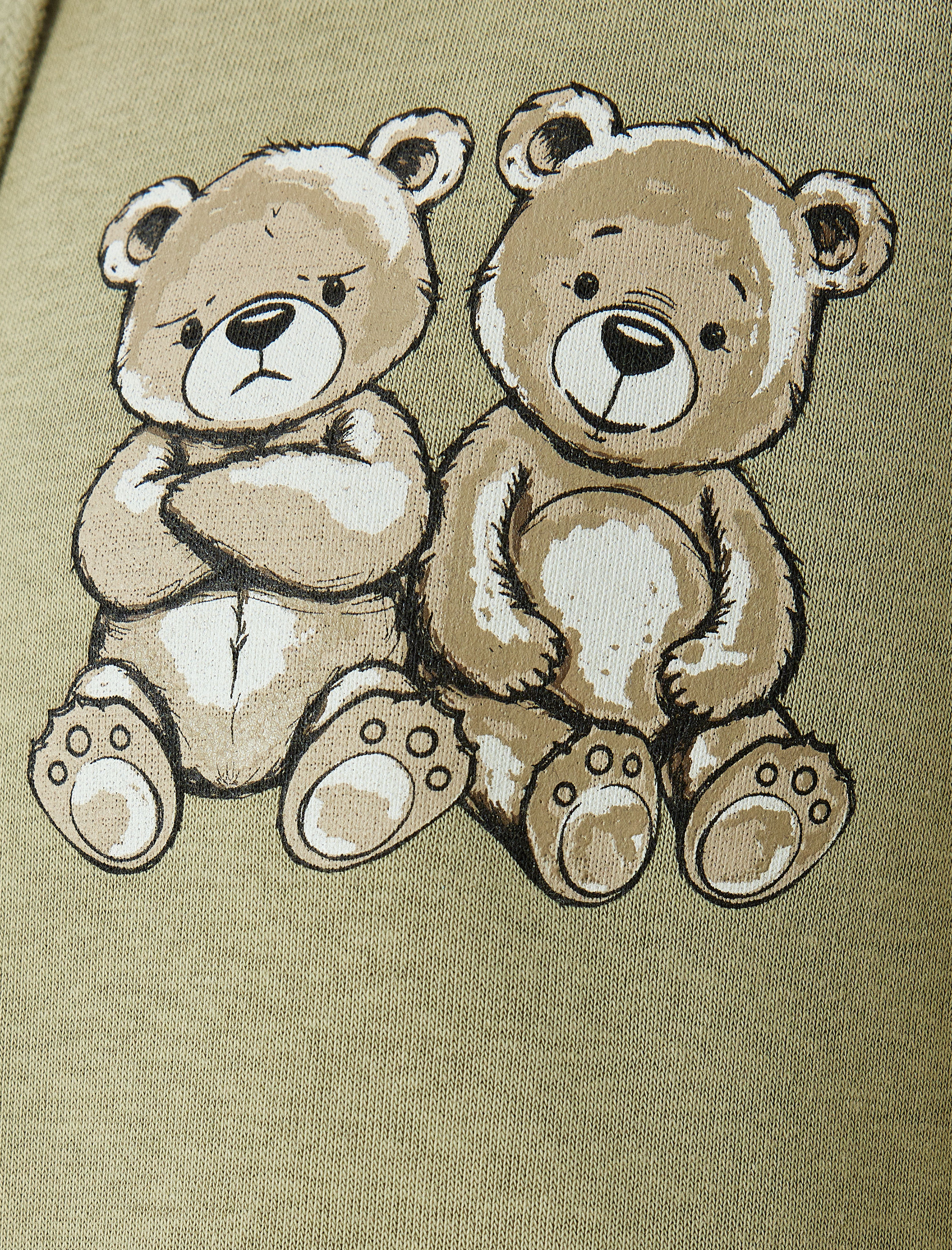   Şardonlu Arkası Ayı Baskılı Kapüşonlu Uzun Kollu Sweatshirt