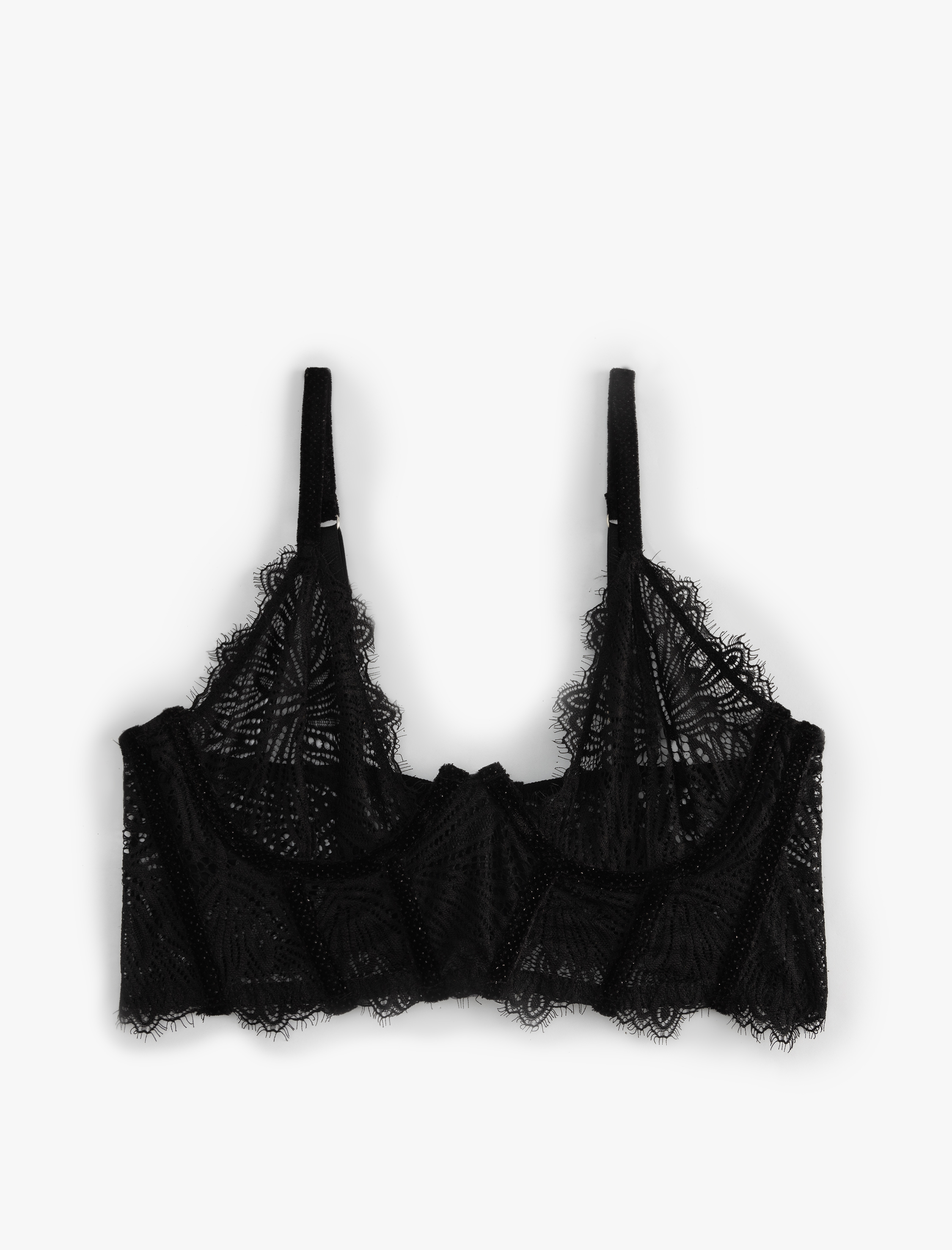 Parıltılı Kadife Detaylı Dolgusuz Dantelli Balenli Büstiyer