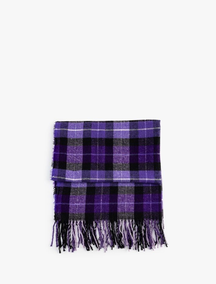 Kadın Ekoseli Püsküllü Uzun Atkı