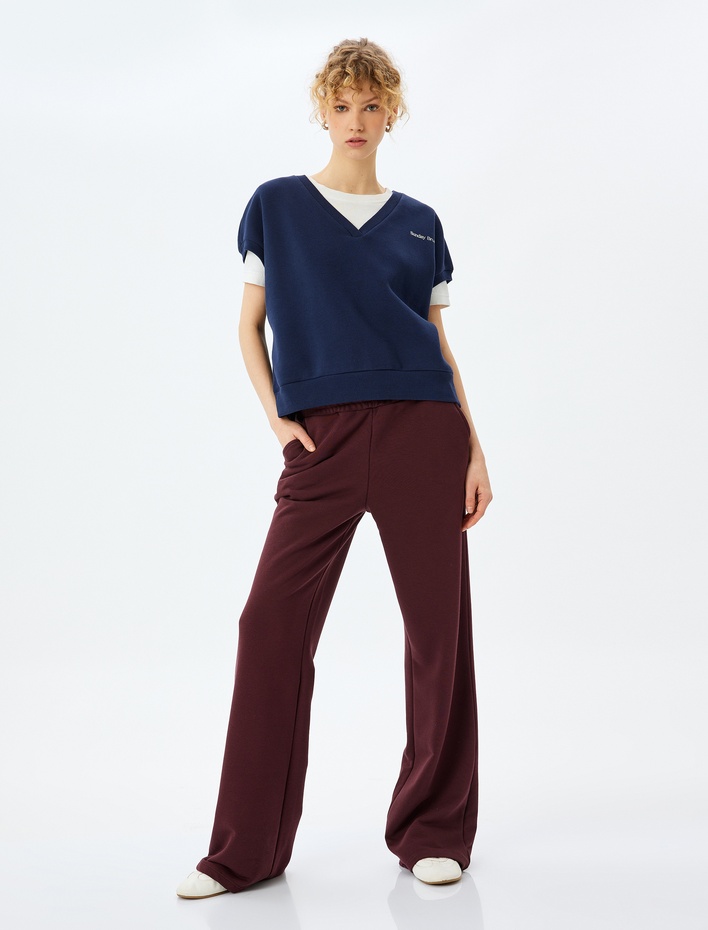  Şardonlu Beli Bağcıklı Yüksek Bel Cepli Eşofman Altı