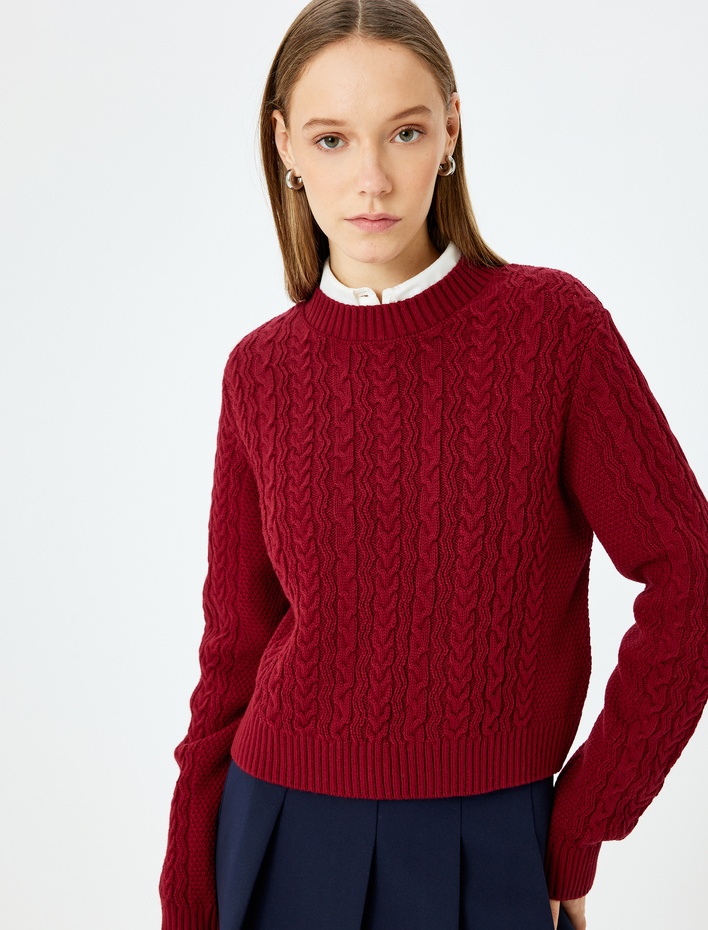  Bisiklet Yaka Saç Örgülü Triko Kazak