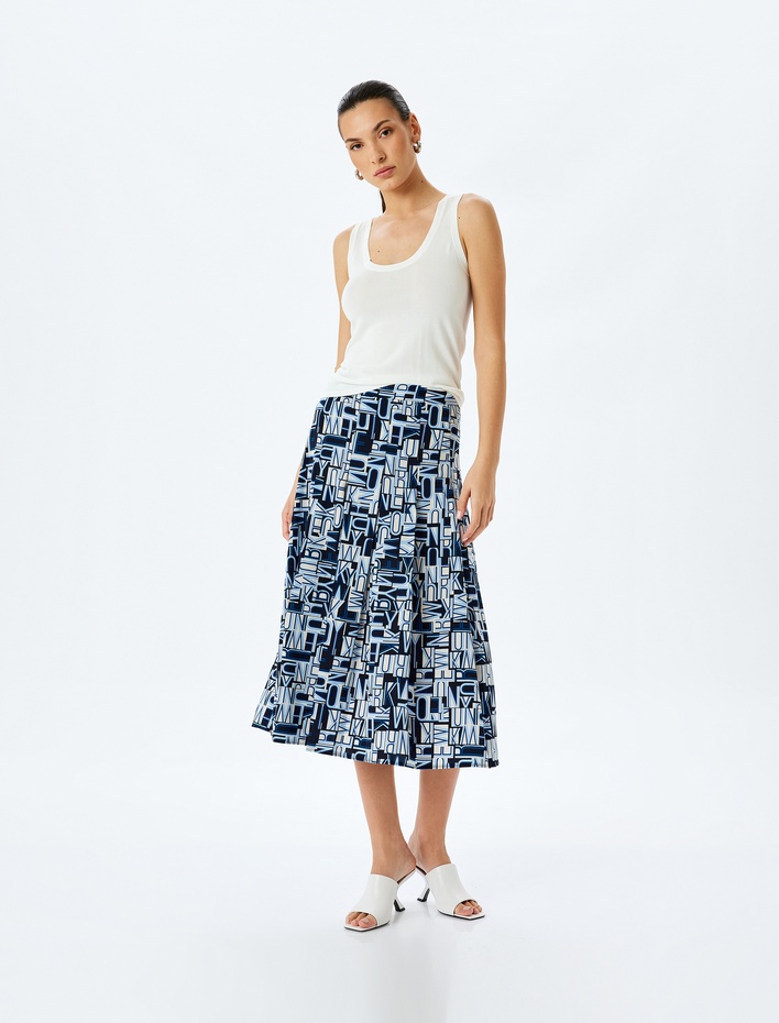  Desenli Kalın Piliseli Oversize Midi Boy Etek