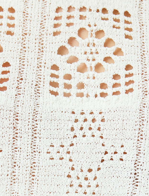 Ajurlu Bisiklet Yaka Kısa Kollu Crop Tişört_5