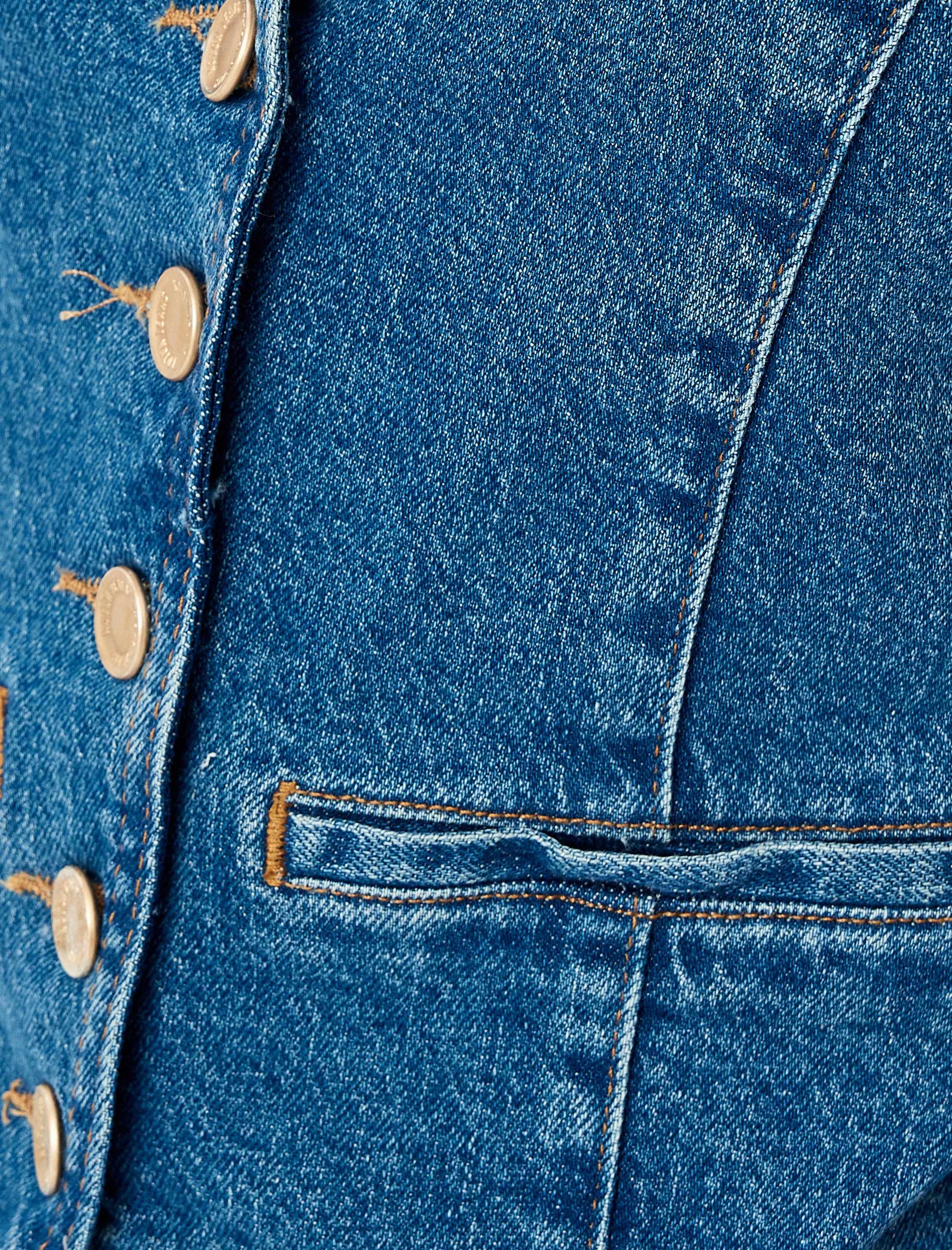   Düğmeli V Yaka Kolsuz Denim Yelek