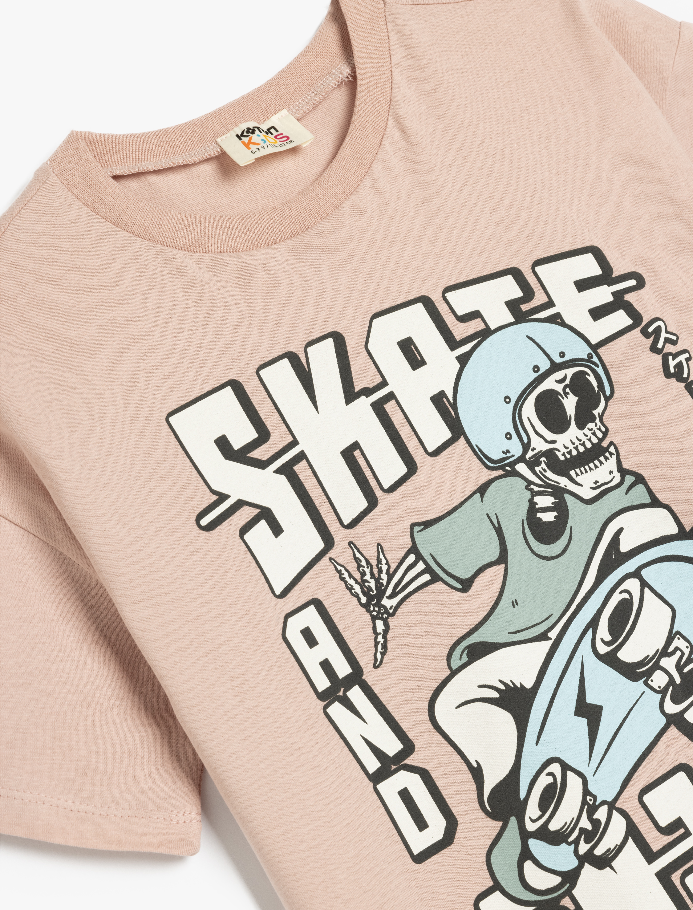  Erkek Çocuk Kaykay Baskılı Bisiklet Yaka Kısa Kollu Pamuklu Tişört