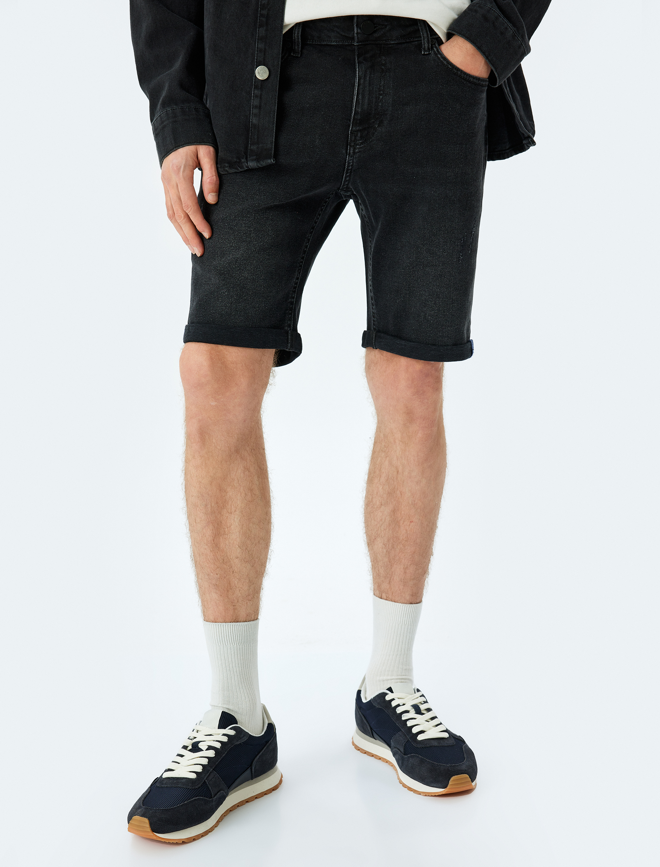   Normal Bel Slim Fit Bermuda Kot Şort