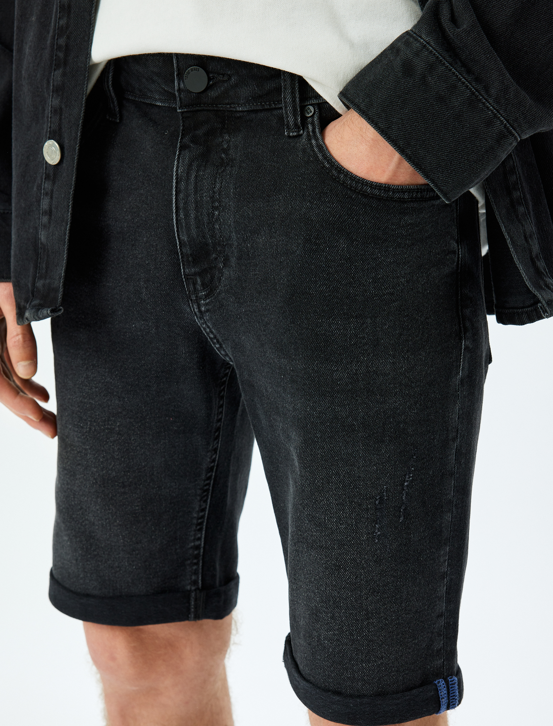   Normal Bel Slim Fit Bermuda Kot Şort