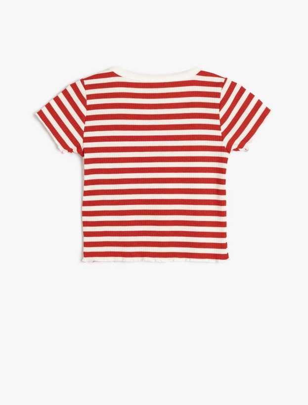 Kısa Kollu Bisiklet Yaka Çizgili Crop Tişört_1