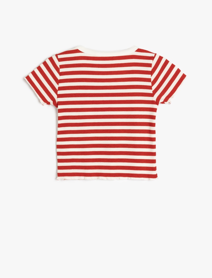 Kız Çocuk Kısa Kollu Bisiklet Yaka Çizgili Crop Tişört