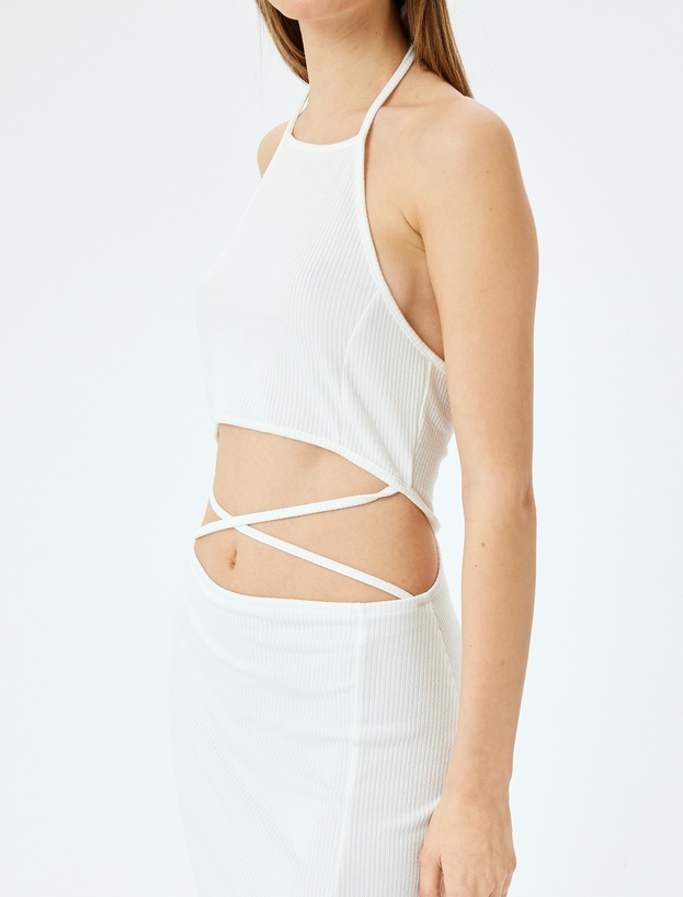 Halter Yaka Pencere Detaylı Kolsuz Midi Elbise_4