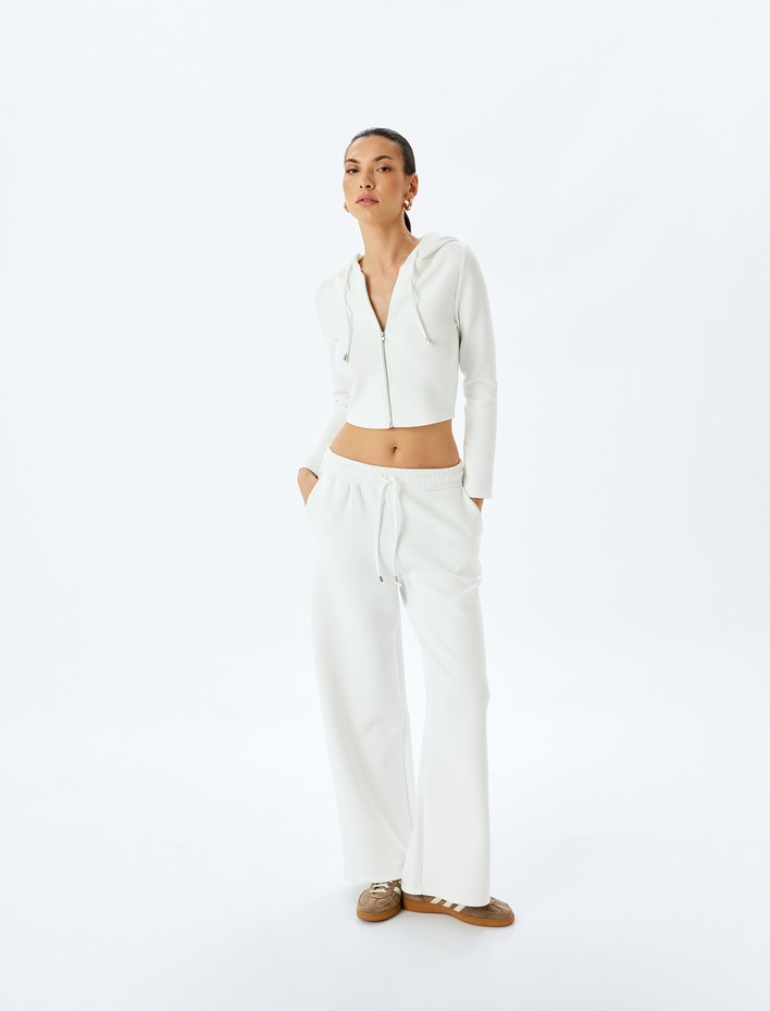  Rahat Kalıp Modal Kumaş Cepli Geniş Paça Eşofman Altı